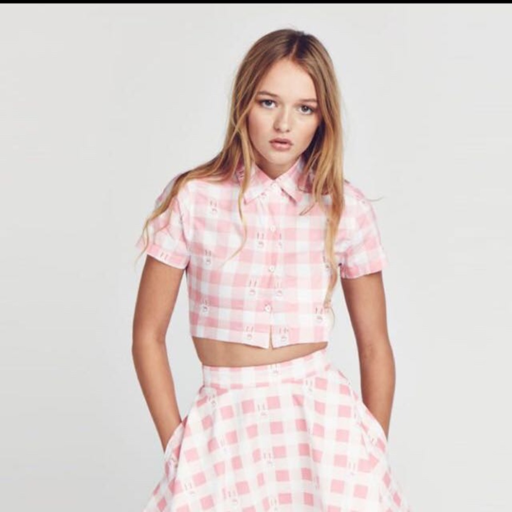 Lazy oaf, pink, gingham, bunny crop top sz. small